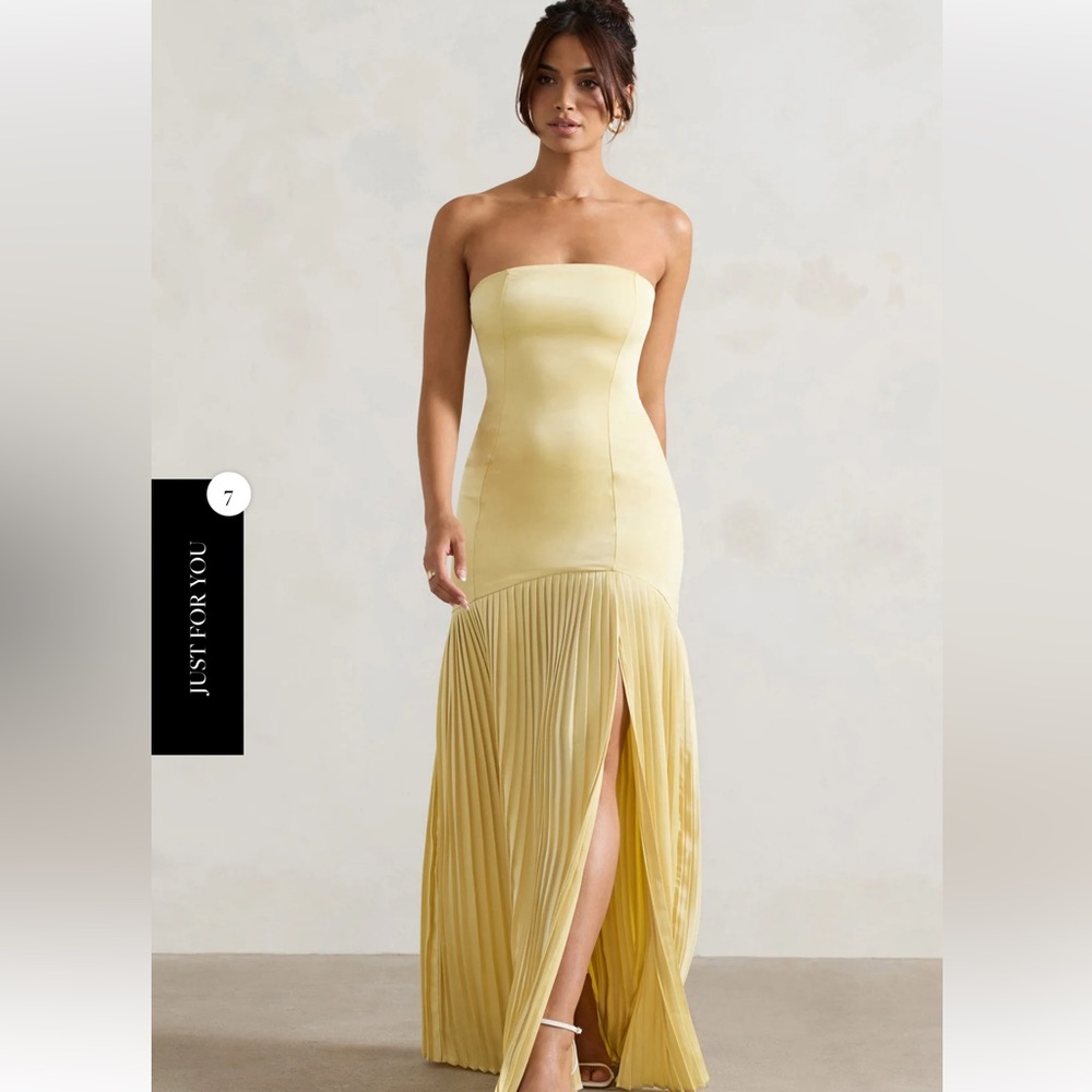 Bandeau satin pleated maxi dress - size US 6